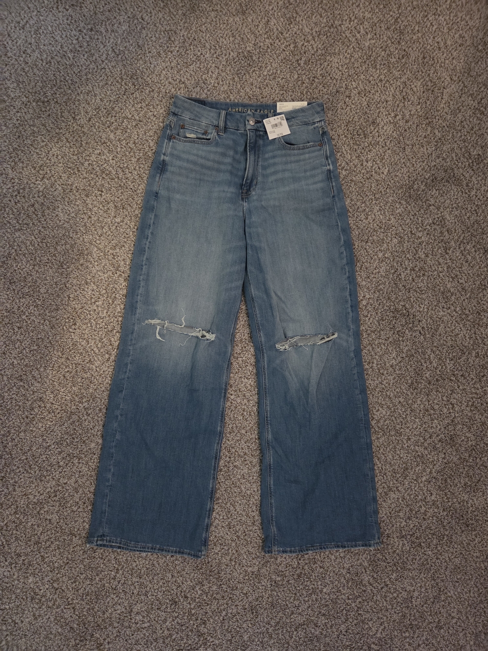 American Eagle Outfitters Blue Curvy Super High-rise Wide-Leg Distressed Jeans